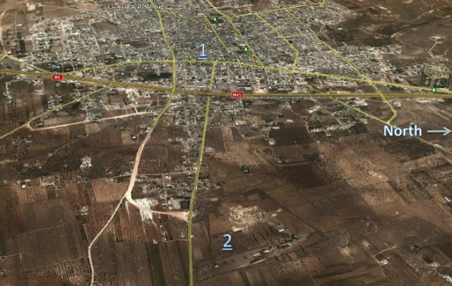 1: Maarat al-Numan; 2: camp militaire de Wadi Deif