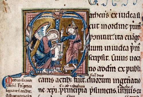Saint Matthieu écrit, inspiré par le Christ