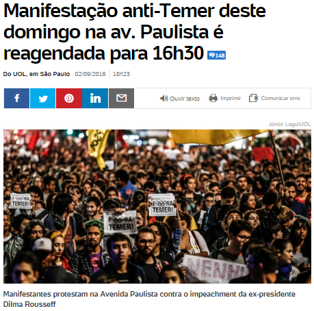 Manifestation contre Michel Temer sur l'avenue Paulista